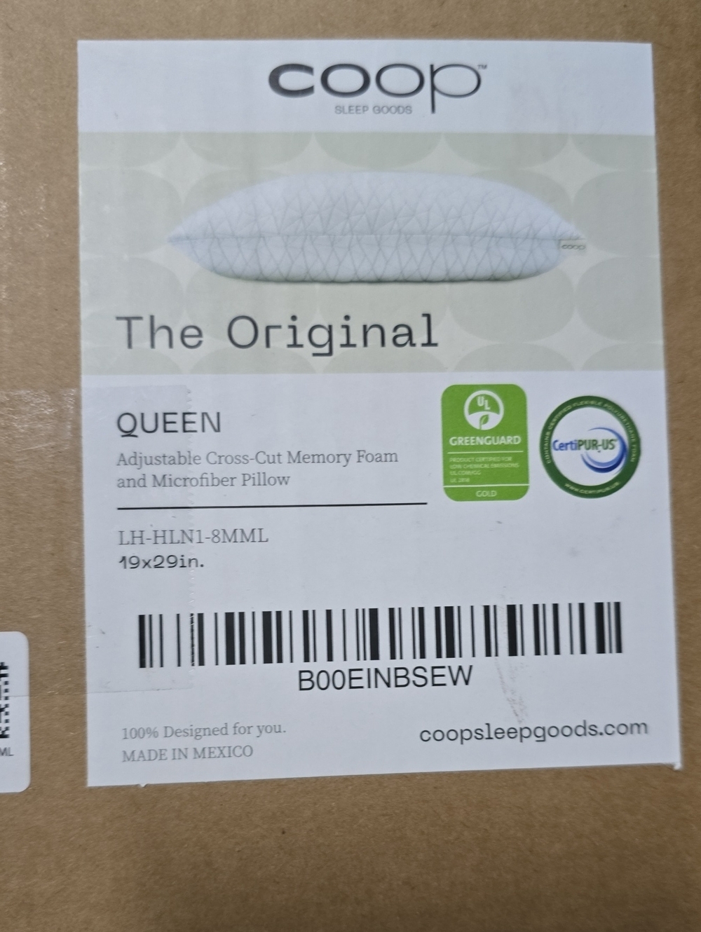 Coop Home Goods Original Adjustable Pillow, Queen
